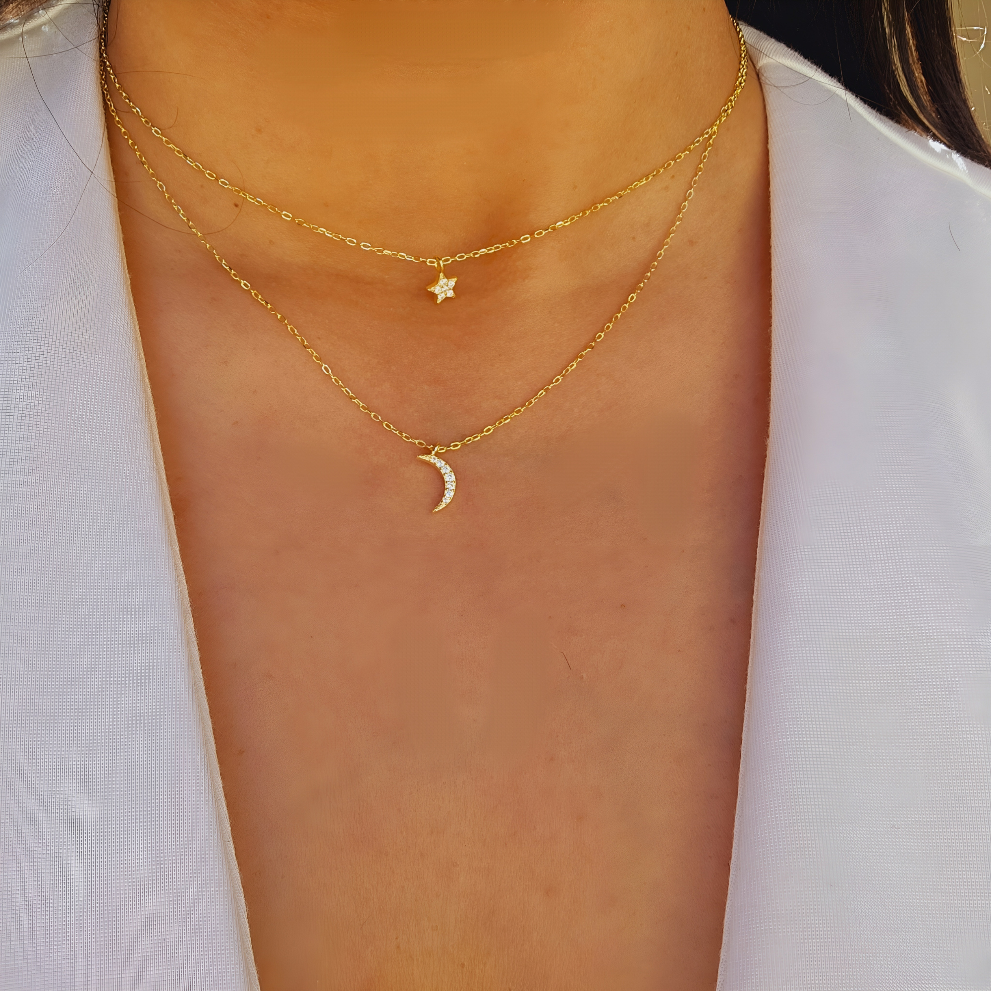 Lunar light gold moon necklace