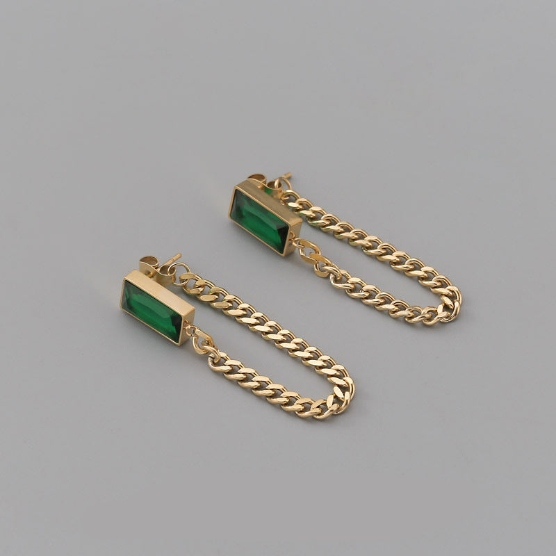 Green Chain Link Drop Earrings
