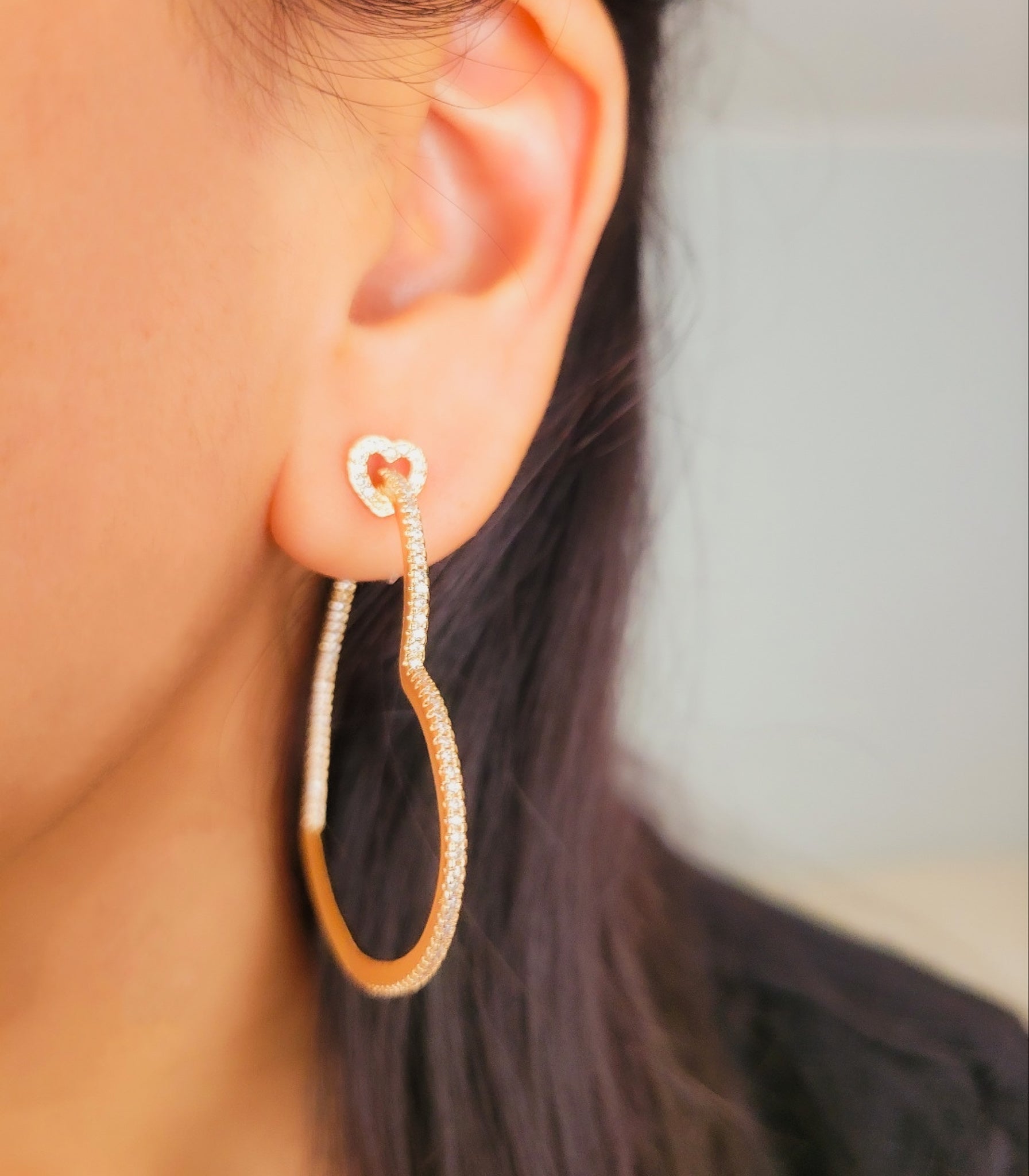 Rhinestone heart hoop earrings