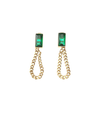 Green Chain Link Drop Earrings