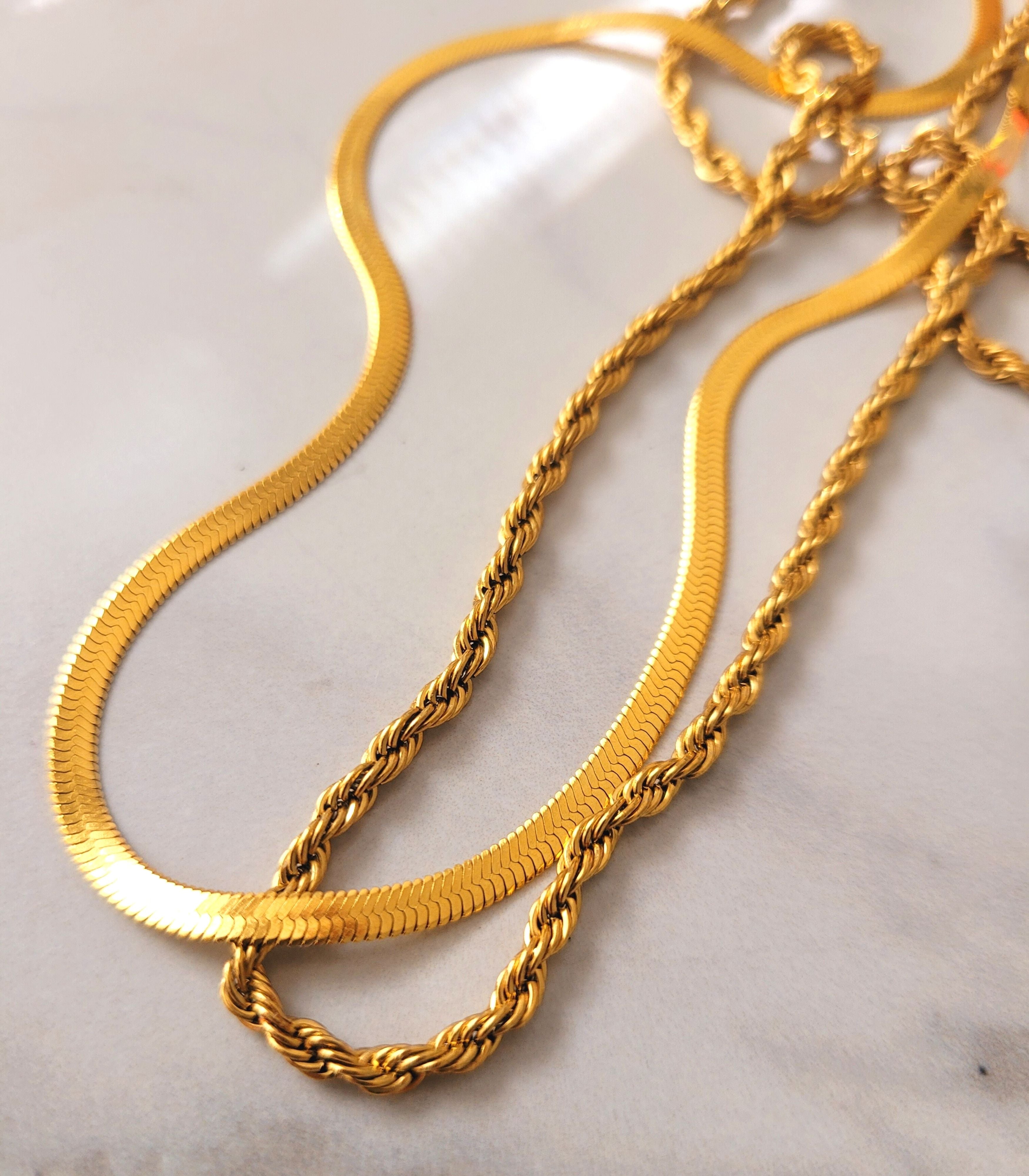 Gold flat snake chain bundle