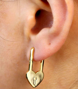 Humble golden heart lock earrings
