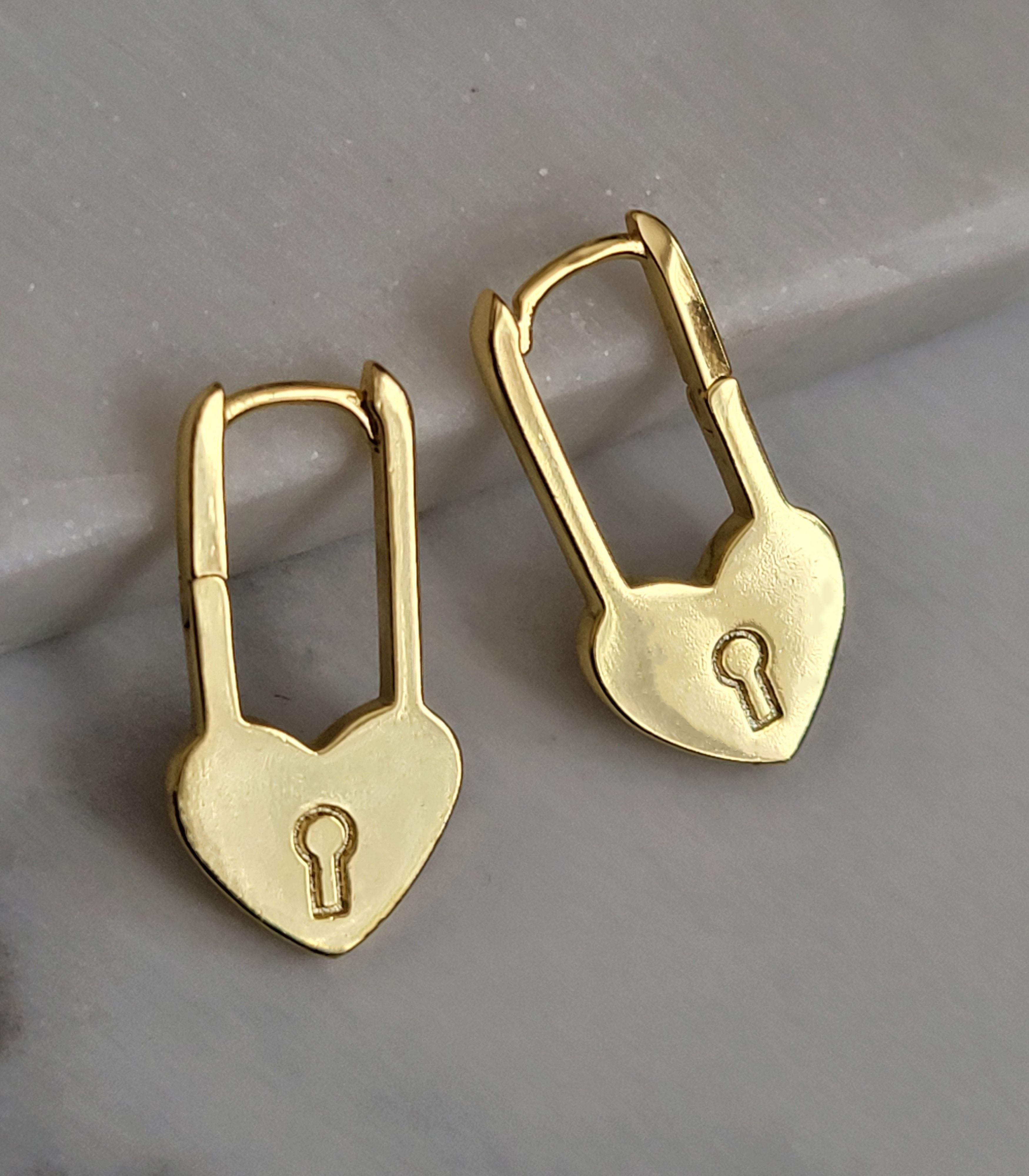 Humble golden heart lock earrings